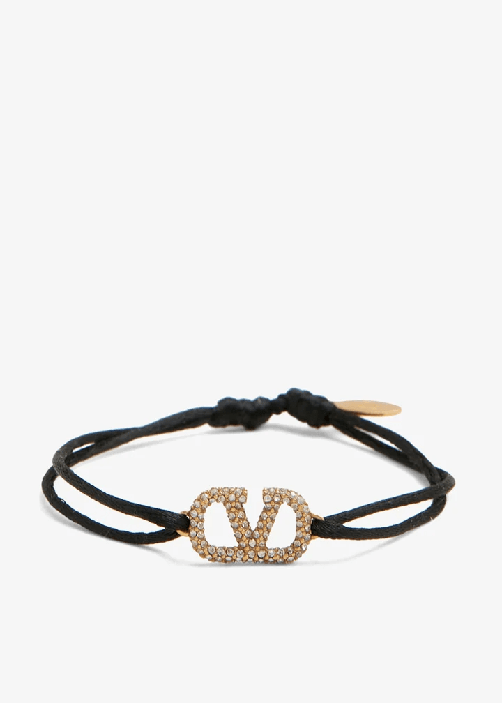 Bracelet Valentino Garavani Leather Signature with Logo V- Accessories Gold
