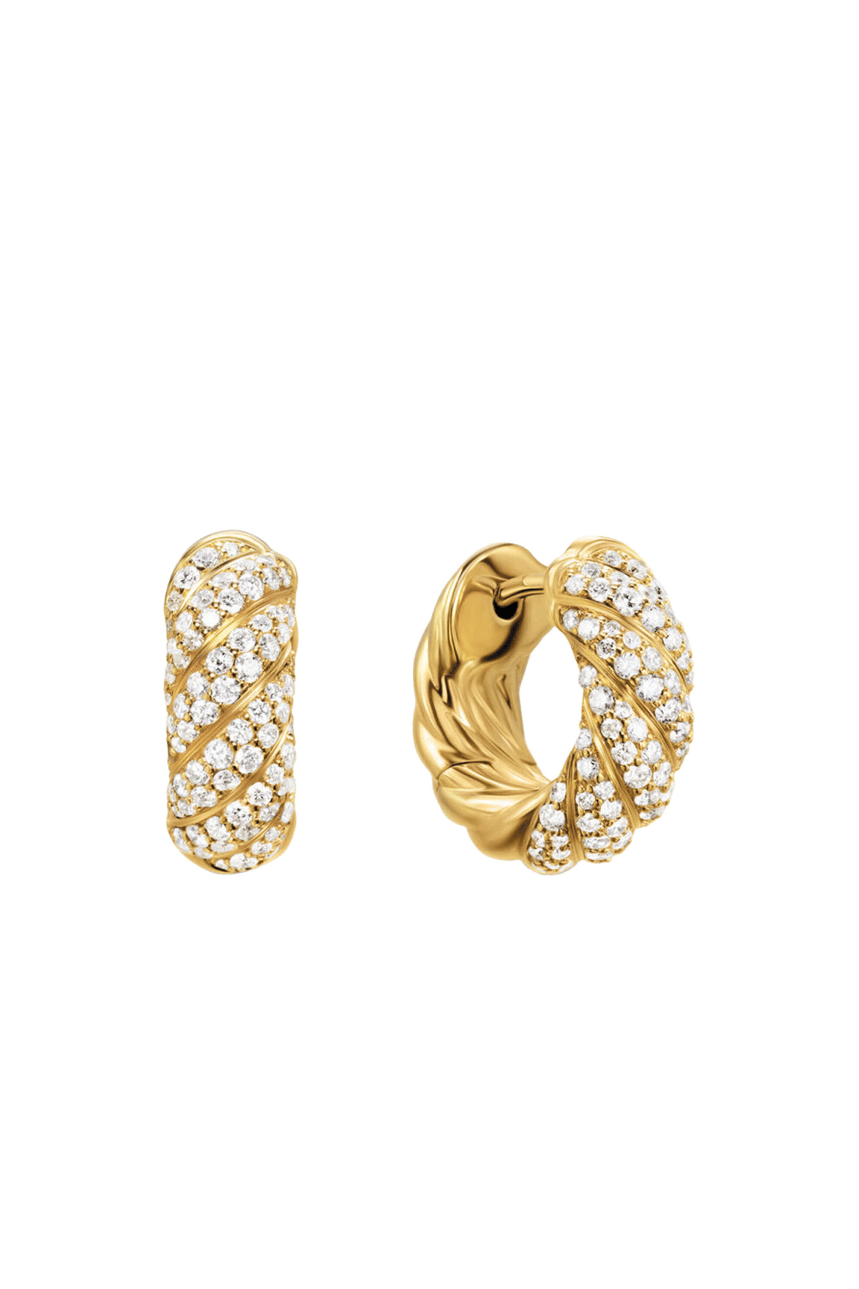 OR0217-NFAKS0-24013_af1f098ccf8c4b5d89fd547fae228a3b.png David Yurman - Sculpted Cable Hoop Earrings -18K Yellow Gold & Diamonds - Image 1